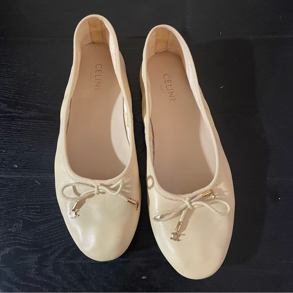 Celine Butter Yellow Ballet Flats with Bow - Picture 1 of 9